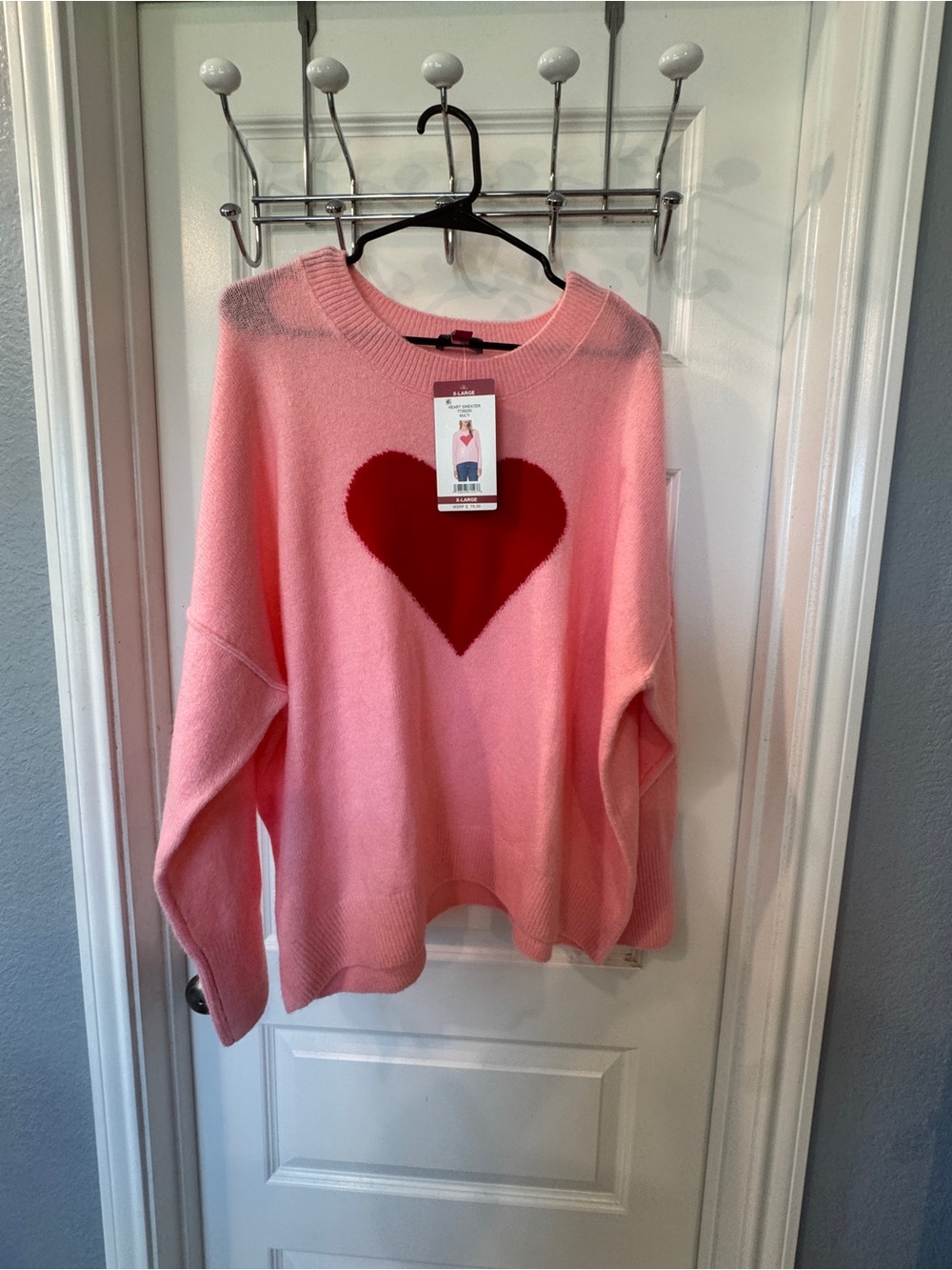 Vince Camuto Pink Sweater with Red Heart Motif